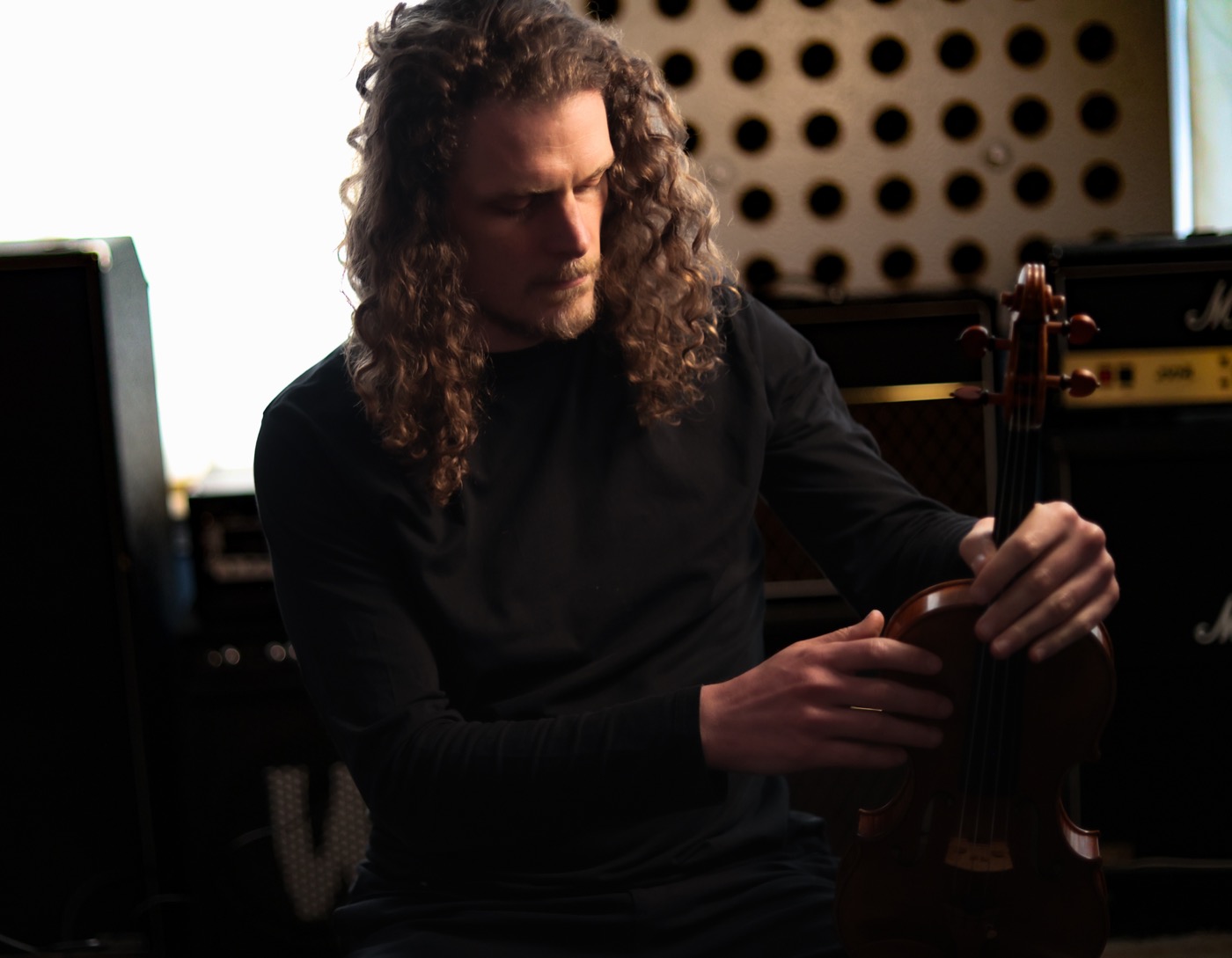 Rob tuning his violin